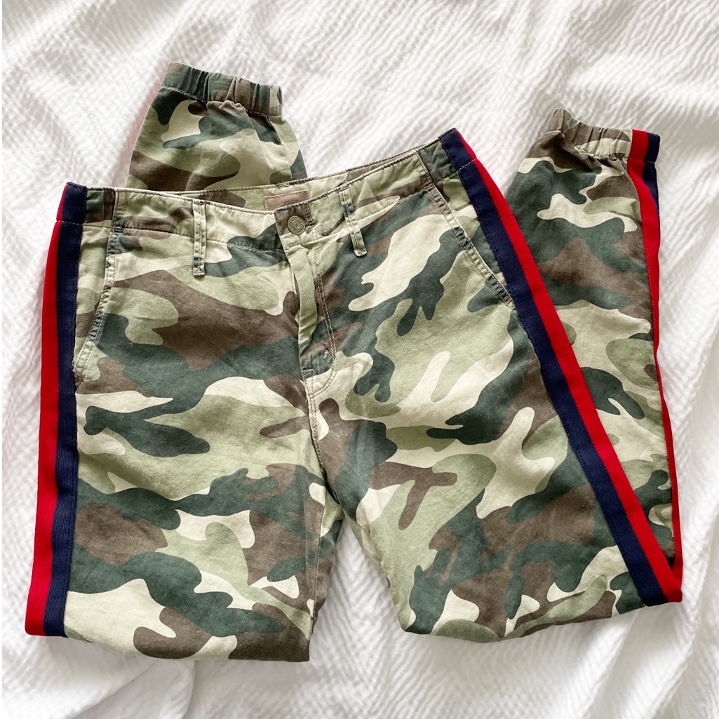 Mother Linen Blend Camo Stripe Joggers